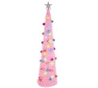 JUNIOO 1.5M/5FT Collapsible Artificial Christmas Tree, Pop-up Christmas Tree with 30pcs Balls and Silver Tree Top Star for Family Gathering Xmas Tree Indoor and Outdoor Christmas Decoration(Pink)