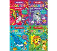Junior Art Colour By Numbers 4 Books Collection Set (Butterfly, Cats, Lion, Shark) (Childrens Skills Development)