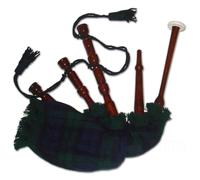 Junior Bagpipe Set Cocus or brown Wood with Tartan Cover (Royal Stewart, Black Watch, Irish Green & More) (Brown black watch)