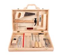 Junior Builder - Wooden Tool Bench, Preschool Educational Repair Kit, Natural Timber Tool Box, Hand-Eye Coordination Trainer, Learning Gear, Multicolored Pretend