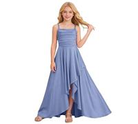 Junior Girls Bridesmaid Dress - Ruched Long A-Line Maxi Satin Gown for Teens, Flower Girl Formal Wedding Dress for Evening Party UK