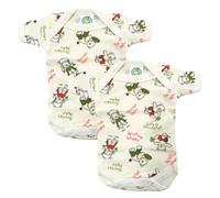 Junior Joy 12-18 Months Printed Baby Bodysuits, Cream Colour, 100% Combed Cotton, Super Soft, Short Sleeves, Envelope Neck, Popper Fastening for Easy Nappy Change, Machine Washable, Pack of 2
