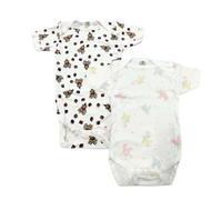 Junior Joy - 2 Pack Baby Bodysuits for 12-18 Months,Printed, Envelope Neck, Short Sleeves, 100% Cotton, Stud Fastening for Easy Nappy Changes