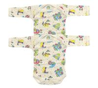 Junior Joy - 2 Pack Baby Cream Printed Bodysuits for Premature Babies, Envelope Neck, Long Sleeves, 100% Cotton, Popper Fastening for Easy Nappy Changes