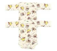 Junior Joy - 2 Pack Baby Cream Printed Bodysuits for Premature Babies, Envelope Neck, Long Sleeves, 100% Cotton, Popper Fastening for Easy Nappy Changes