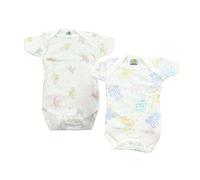Junior Joy - 2 Pack Baby Cream Printed Bodysuits for Premature Babies, Envelope Neck, Short Sleeves, 100% Cotton, Popper Fastening for Easy Nappy Changes