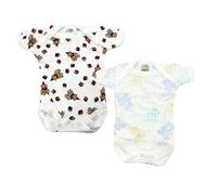 Junior Joy - 2 Pack Baby Cream Printed Bodysuits for Premature Babies, Envelope Neck, Short Sleeves, 100% Cotton, Popper Fastening for Easy Nappy Changes