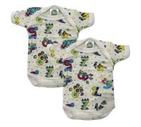 Junior Joy - 2 Pack Baby Cream Printed Bodysuits for Premature Babies, Envelope Neck, Short Sleeves, 100% Cotton, Popper Fastening for Easy Nappy Changes