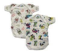 Junior Joy - 2 Pack Baby Cream Printed Bodysuits for Premature Babies, Envelope Neck, Short Sleeves, 100% Cotton, Popper Fastening for Easy Nappy Changes