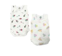 Junior Joy - 2 Pack Baby White Printed Bodysuits for Newborn 0-3 Months, Round Neck, Short Sleeves, 100% Cotton, Popper Fastening for Easy Nappy Changes