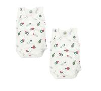 Junior Joy - 2 Pack Baby White Printed Bodysuits for Newborn 0-3 Months, Round Neck, Short Sleeves, 100% Cotton, Popper Fastening for Easy Nappy Changes