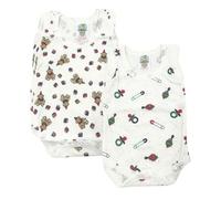 Junior Joy - 2 Pack Baby White Printed Bodysuits for Newborn 0-3 Months, Round Neck, Short Sleeves, 100% Cotton, Popper Fastening for Easy Nappy Changes