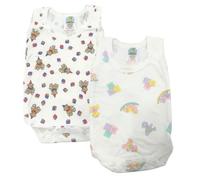 Junior Joy - 2 Pack Baby White Printed Bodysuits for Newborn 0-3 Months, Round Neck, Short Sleeves, 100% Cotton, Popper Fastening for Easy Nappy Changes