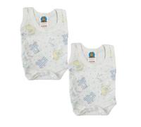 Junior Joy - 2 Pack Baby White Printed Bodysuits for Premature Babies, Round Neck, Sleeveless, 100% Cotton, Popper Fastening for Easy Nappy Changes