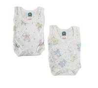 Junior Joy - 2 Pack Baby White Printed Bodysuits for Premature Babies, Round Neck, Sleeveless, 100% Cotton, Popper Fastening for Easy Nappy Changes