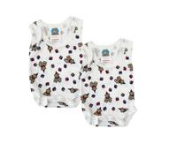Junior Joy - 2 Pack Baby White Printed Bodysuits for Premature Babies, Round Neck, Sleeveless, 100% Cotton, Popper Fastening for Easy Nappy Changes
