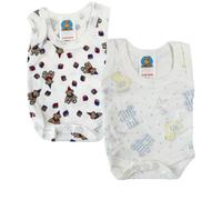 Junior Joy 3-6 Months Vest Bodysuits Printed, 100% Cotton, Super Soft, Round Neck, No Sleeves, Popper Fastening for Easy Nappy Change, Pack of 2