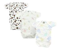 Junior Joy - 3 Pack Baby White Printed Bodysuits for 18-24 Months,Envelope Neck, Short Sleeves, 100% Cotton, Popper Fastening for Easy Nappy Changes
