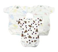 Junior Joy Premature Printed Baby Bodysuits, 100% Combed Cotton, Super Soft, Short Sleeves, Envelope Neck, Popper Fastening for Easy Nappy Change, Machine Washable, Pack of 3