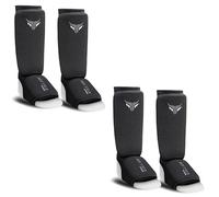 Junior Kickboxing Shin Guards Lightweight Shin Instep Guard Stretchable Polyester Fabric Padded Training Shin Guards Muay Thai, MMA, Martial Arts Shin Guard for kids (Black (Pack of 2), X-Small)