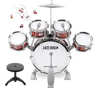 Junior Kids Drum Kit,Toddler Jazz Drum Toy 5 Drums & Cymbal Kit with Stool Mini Band Rock Set - Musical Instrument Toy Gift for 1 2 3 4 Years old Boys Girls