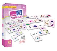 Junior Learning Fraction Dominoes | Numeracy Match and Learn Game | 28 Pieces in a Durable Collectors Tin | 1-4 Players, Ages 8-9+, Year 3-4