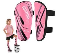 Junior Shin Pads, BROTOU Youth Football Shin Guards, Breathable Non Slip Extended Adjustable Straps Lightweight High Strength Leg Calf Protective Gear for Boys Girls Teens (Pink, L)