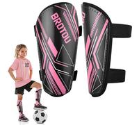 Junior Shin Pads, BROTOU Youth Football Shin Guards, Breathable Non Slip Extended Adjustable Straps Lightweight High Strength Leg Calf Protective Gear for Boys Girls Teens (Black-Pink, L)