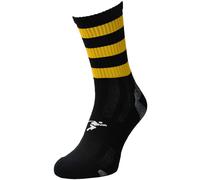 JUNIOR Size 12-2 Hooped Stripe Football Crew Socks BLACK/AMBER Training Ankle