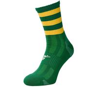 JUNIOR Size 12-2 Hooped Stripe Football Crew Socks GREEN/GOLD Training Ankle