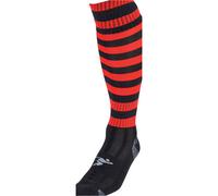JUNIOR Size 12-2 Hooped Stripe Football Socks - BLACK/RED - Contoured Ankle