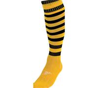 JUNIOR Size 12-2 Hooped Stripe Football Socks - GOLD/BLACK - Contoured Ankle