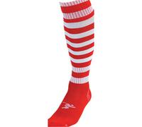 JUNIOR Size 12-2 Hooped Stripe Football Socks RED/WHITE Contoured Ankle