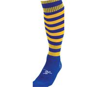 JUNIOR Size 12-2 Hooped Stripe Football Socks - ROYAL BLUE/GOLD Contoured Ankle