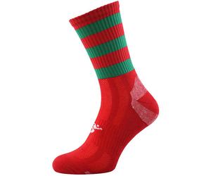 JUNIOR Size 3-6 Hooped Stripe Football Crew Socks RED/GREEN Training Ankle