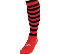 JUNIOR Size 3-6 Hooped Stripe Football Socks - RED/BLACK Contoured Ankle