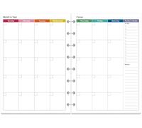 Junior Size Monthly Planner Refills - 53 Sheets/106 Pages Undated Colorful Monthly Planner, 8-Disc Discbound, 100 gsm White Paper, Lasts 2 Year, Undated, 5.8" x 8.3"
