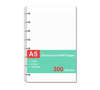 Junior Size Refills Paper, A5 Loose Leaf Paper for TUL Custom Note-Taking System Discbound Notebook Planner Inserts, White, Total 300 Sheets/600 Pages, College Ruled, 5.5 X 8.5 Inch