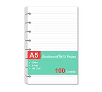 Junior Size Refills Paper, A5 Loose Leaf Paper for TUL Custom Note-Taking System Discbound Notebook Planner Inserts, White, Total 100 Sheets/200 Pages, College Ruled, 5.5 X 8.5 Inch