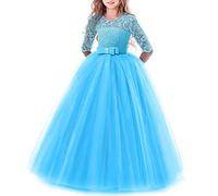 Junior Teen Girls Lace 3/4 Sleeve Dress Wedding Bridesmaid Cocktail Evening Party Long Maxi Dresses School Performance Pageant Birthday Prom Dance Carnival Christmas Ball Gowns Dark Blue 5-6 Years