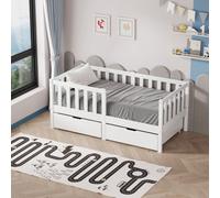 Junior Toddler Bed Wooden Solid Pine Wood Children Kids Bed Frame White & Storage 140 X 70Cm Mattress Size