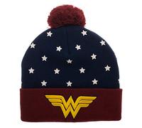 Juniors DC Wonder Woman Navy, Red & Gold Cuff Pom Beanie Standard