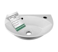 Juniper Wall Mounted Bathroom Sink Small White Heavy Duty Porcelain with Overflow and Pre-Drilled Single Faucet Hole Oval Modern Space Saving Design 17 1/8 Inch Renovators Supply Manufacturing