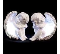 JUNIQUTE Sleepy Time Little Angel with Light Cupid Garden Statue Home Decor Cherub Statue Baby Sculpture Figurine Set of 2