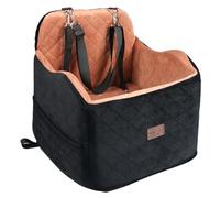 Juniverse Dog Booster Car Seat for Small to Medium Dogs Up to 30 lbs, Memory Foam, Washable Velvet Fabric Cover, Safety Leash, Storage Pockets, 19x19x19 Inches (Black/Tan)