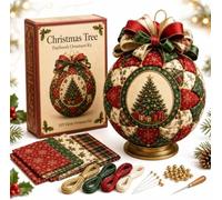 Junjie Christmas Classics Patchwork Ornament DIY Kit,No-Sew Ornament Kit,Holiday Decorations Felt Handmade Set for Adults Beginner Friendly Sewing Craft Embroidered Quilted Fabric Wall Hanging