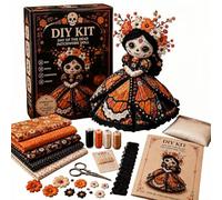 Junjie Day of the Dead Patchwork Doll DIY Sewing Kit,Halloween Sugar Skull Sewing Craft Set,Beginner Friendly Gothic Fabric Doll Making Supply for Fall Home Decor & Handmade Gift，#C