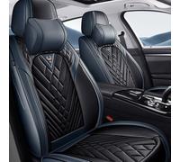 JUNJIKAIDAN Car Seat Covers for Peugeot 5008 SUV 2017-2025 7 Seat, Leather Seat Cover Full Set Breathable Protectors Cushion Front Rear Interior Accessories,B/luxury(With 2 headrests)-E/black~blue