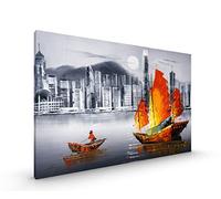 Junk Boat in Victoria Harbour, Hong Kong CANVAS Premium with Metal Hanger Various Sizes (CANVAS - size 22 x 16 Inch)