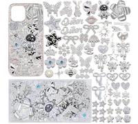 Junk Case Charms Kit,Big Junk Charms Bulk,Black Silver Y2K Big Charm for Phone Cases,Bling Flat Back Charm for Junk Socks,3D Astronaut Star Bow Planet Heart, Flatback Rhinestone Pearls for Decorating